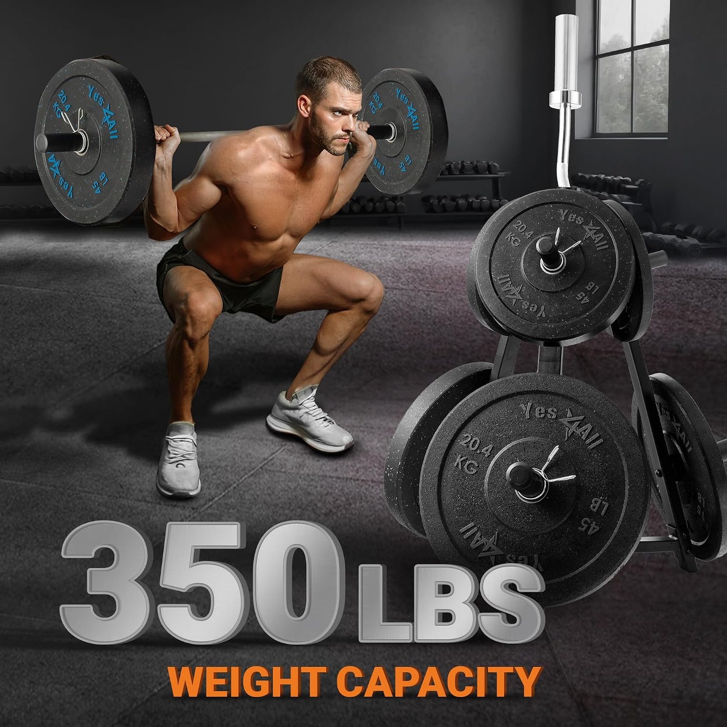 6 Pegs & 4 Barbell Storage Racks Load up to 1190 LBS - Wall Mounted Weight Plate Tree & Barbell Holder