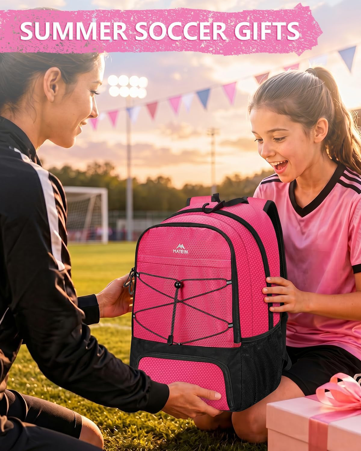 Girls Soccer Backpack, Large Basketball Bag with Ball Holder & Shoe Compartment for Tournament & Game Day, Lightweight Youth Sports Bag with Fence Hook Fits 15.6 Inch Laptop, Soccer Team Gifts