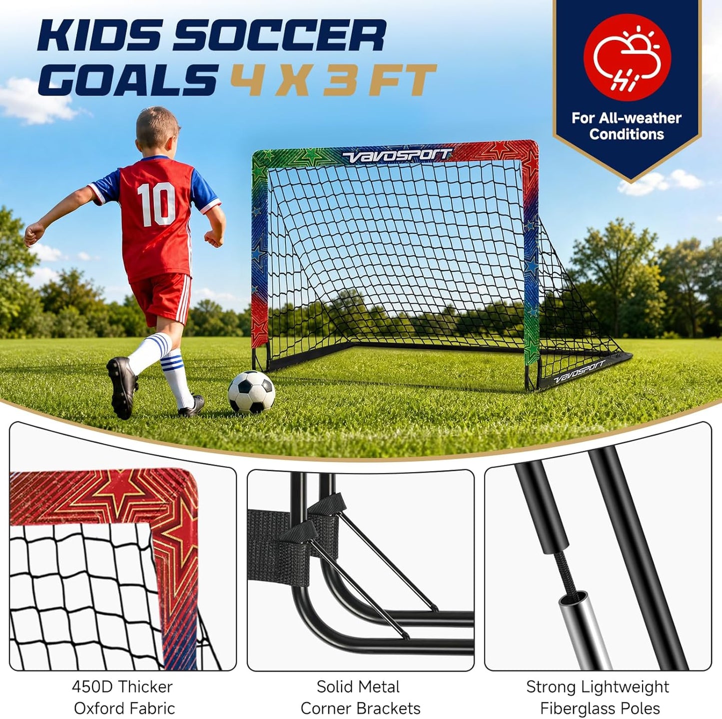 Kids Soccer Goals for Backyard Set, 2 Pack Portable Pop up Soccer Goal with Soccer Net, Size 3 Soccer Ball, Pump, 10 Cones and Bag, Toddler Soccer Training Equipment for Outdoor Games