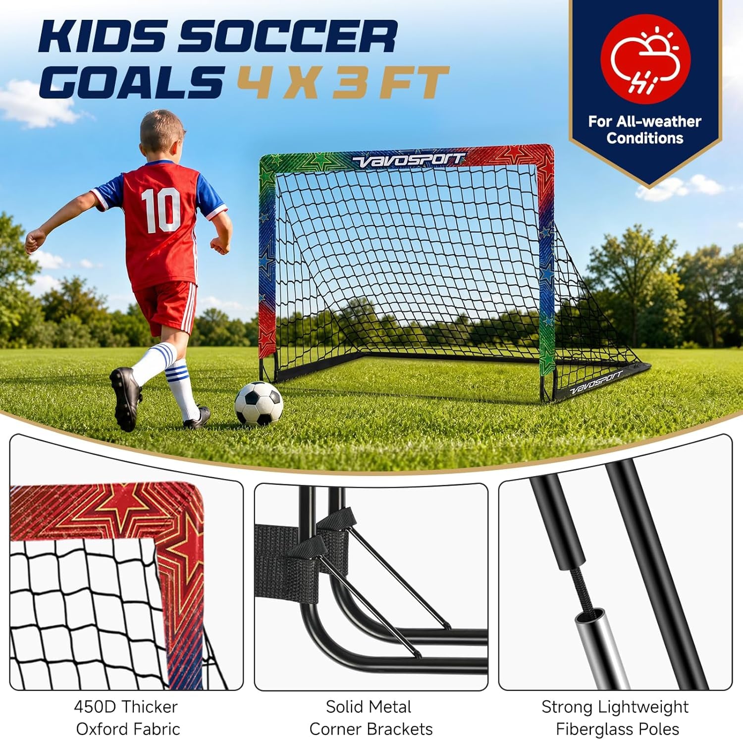 Kids Soccer Goals for Backyard Set, 2 Pack Portable Pop up Soccer Goal with Soccer Net, Size 3 Soccer Ball, Pump, 10 Cones and Bag, Toddler Soccer Training Equipment for Outdoor Games