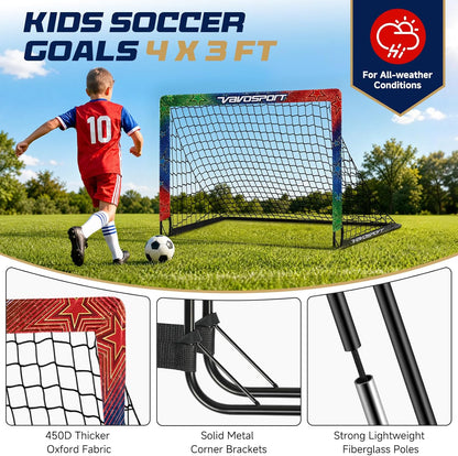 Kids Soccer Goals for Backyard Set, 2 Pack Portable Pop up Soccer Goal with Soccer Net, Size 3 Soccer Ball, Pump, 10 Cones and Bag, Toddler Soccer Training Equipment for Outdoor Games