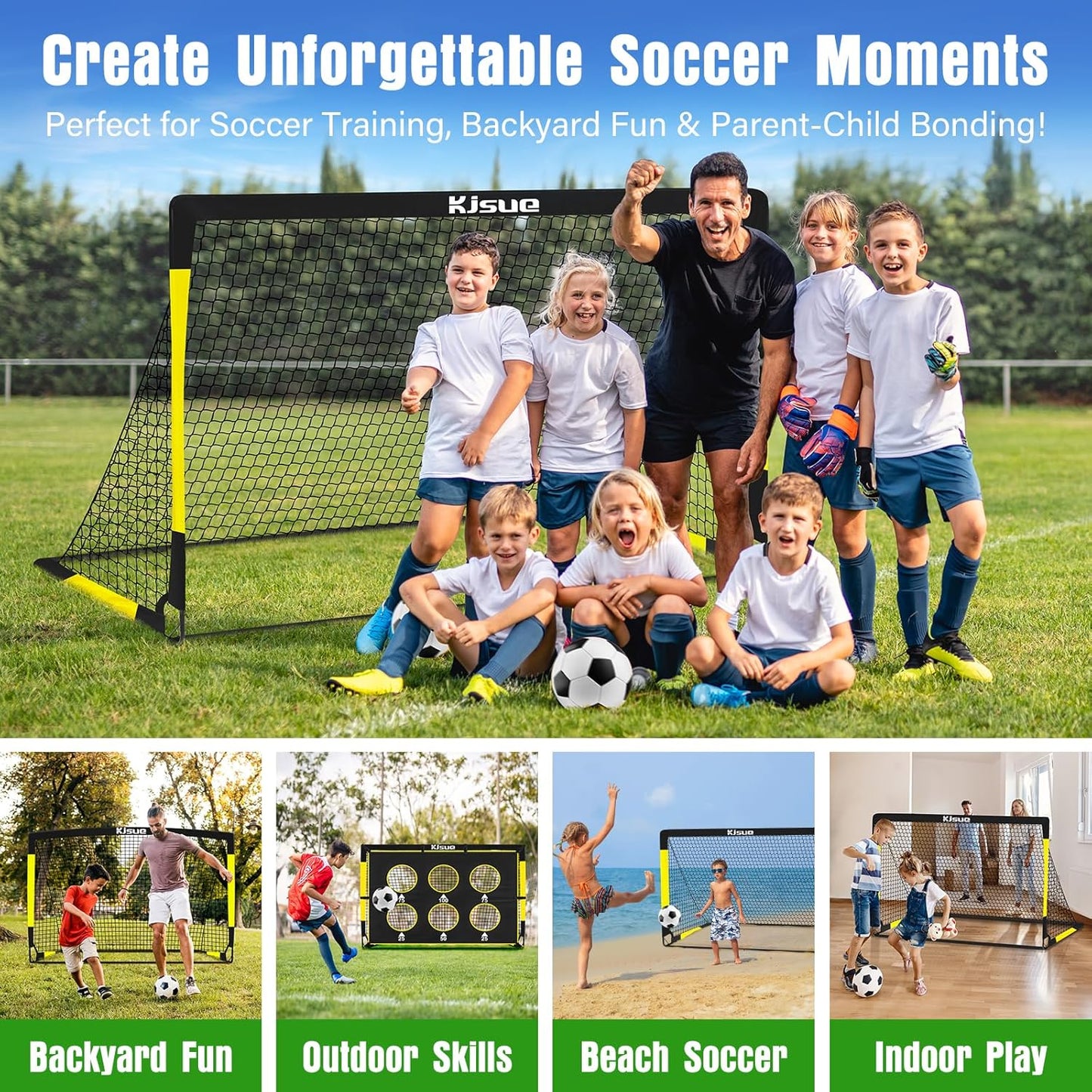 Kids Soccer Goal for Backyard Set - 2 of 6X4 Ft Soccer Goals Training Equipment, Soccer Net for Kids Age 3-5 6-8 8-10 10-12, Ball, Targets for Toddler Kid Youth Soccer Games Sports Outdoor Play