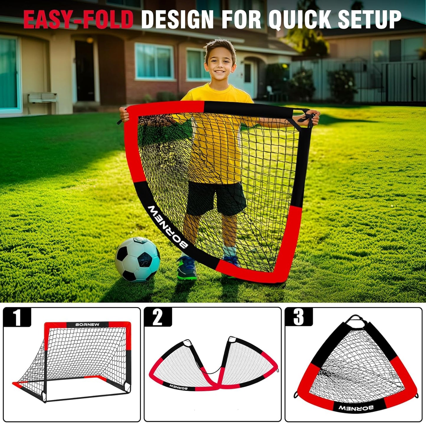 2 Pack Soccer Goal - Backyard & Indoor Soccer Goals for Kids, 7X5 / 6X4 / 4X3 Ft Portable Pop up Soccer Nets for Youth & Adult, Outdoor Games, Soccer Training Equipment Ages 3-16 Year Gift