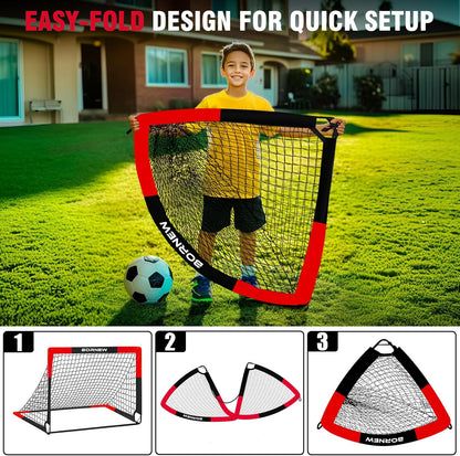 2 Pack Soccer Goal - Backyard & Indoor Soccer Goals for Kids, 7X5 / 6X4 / 4X3 Ft Portable Pop up Soccer Nets for Youth & Adult, Outdoor Games, Soccer Training Equipment Ages 3-16 Year Gift