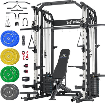 Drone2 Advanced Training Smith Machines– All-In-One Home Gym Squat Rack with Aluminum Pulley Set , Weight Bar, Dual LAT Pull-Down Systems & Cable Crossover Machine for Full-Body Workouts
