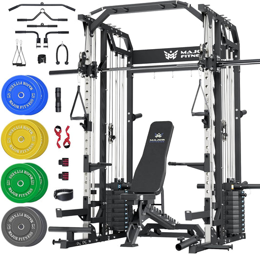 Drone2 Advanced Training Smith Machines– All-In-One Home Gym Squat Rack with Aluminum Pulley Set , Weight Bar, Dual LAT Pull-Down Systems & Cable Crossover Machine for Full-Body Workouts