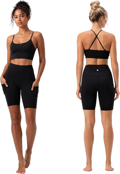 2 Pack Women'S 8" Biker Shorts High Waist Yoga Workout Gym Running Volleyball Spandex Shorts with Pockets