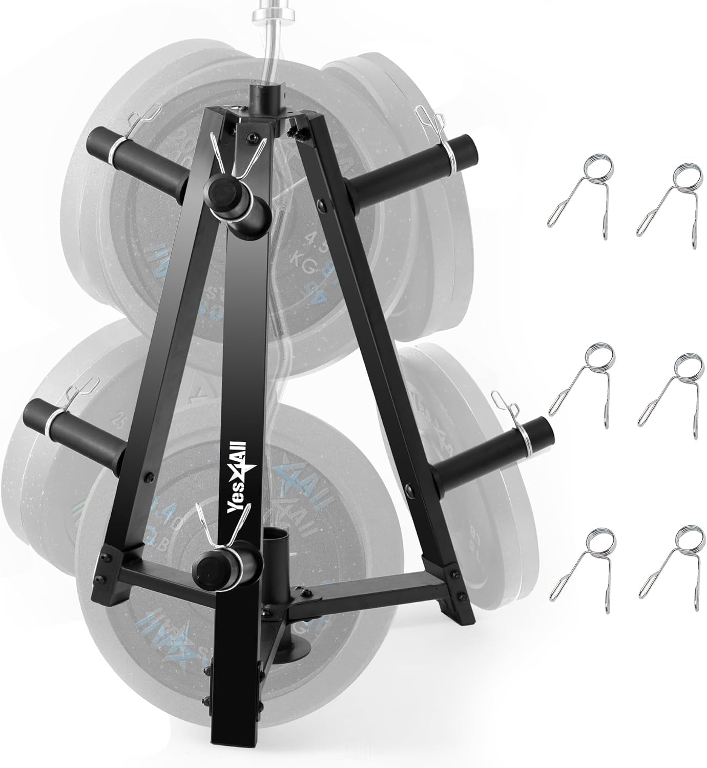 6 Pegs & 4 Barbell Storage Racks Load up to 1190 LBS - Wall Mounted Weight Plate Tree & Barbell Holder