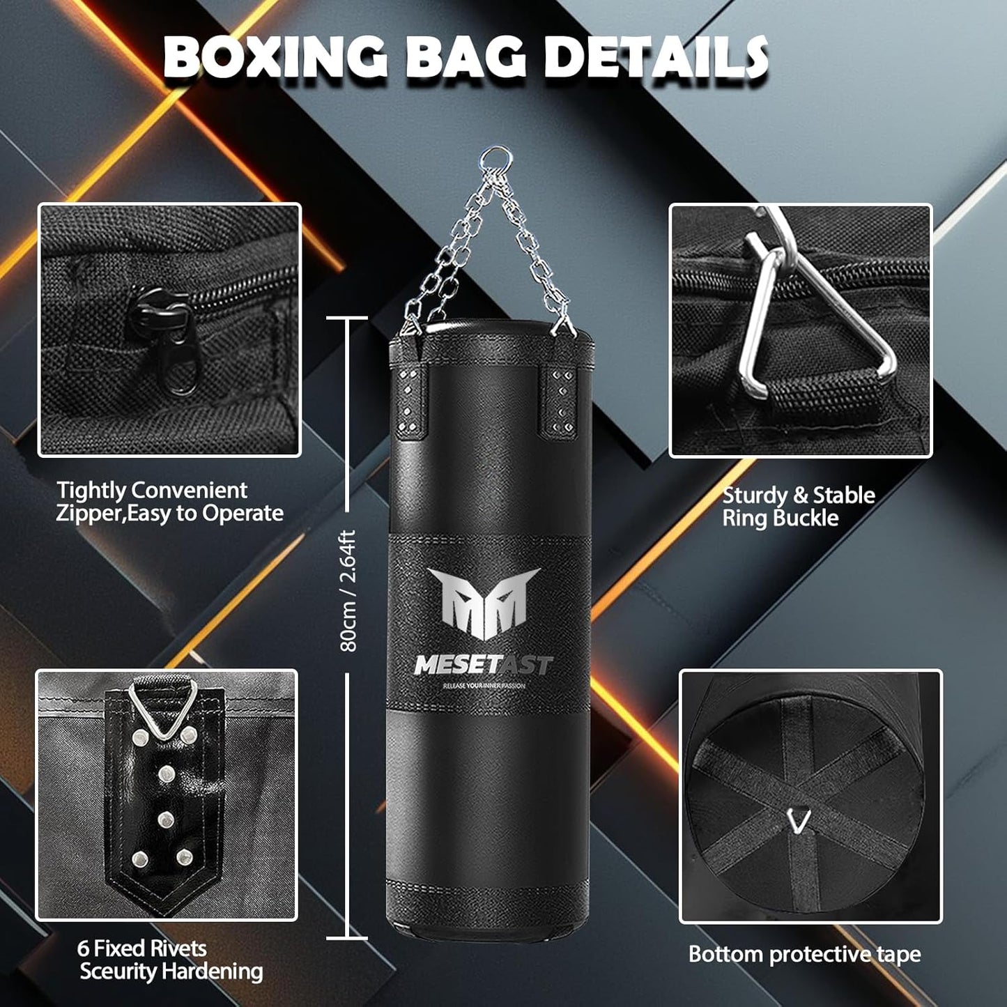 Punching Bag for Kids Teenagers, 2.7Ft Kids Punching Bag with 8 OZ Boxing Gloves for Youth Boxing MMA Karate Kickboxing - Unfilled