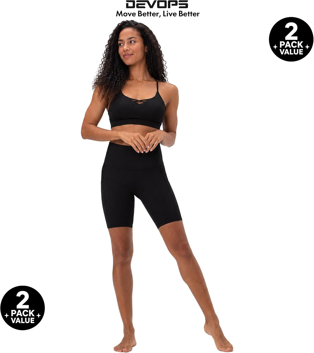 2 Pack Women'S 8" Biker Shorts High Waist Yoga Workout Gym Running Volleyball Spandex Shorts with Pockets