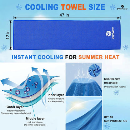 4 Pack Cooling Towels (47"X12"), Ice Cool Neck Towel, Soft Breathable Microfiber for Yoga, Golf, Gym, Running, Camping & Hot Weather