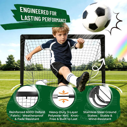 Kids Soccer Goal Set for Backyard, Portable Soccer Nets Set of 2 with Soccer Ball, Scoreboard, Agility Ladder, Cones and Target Nets, Indoor Outdoor Soccer Training Equipment for Boys and Girls