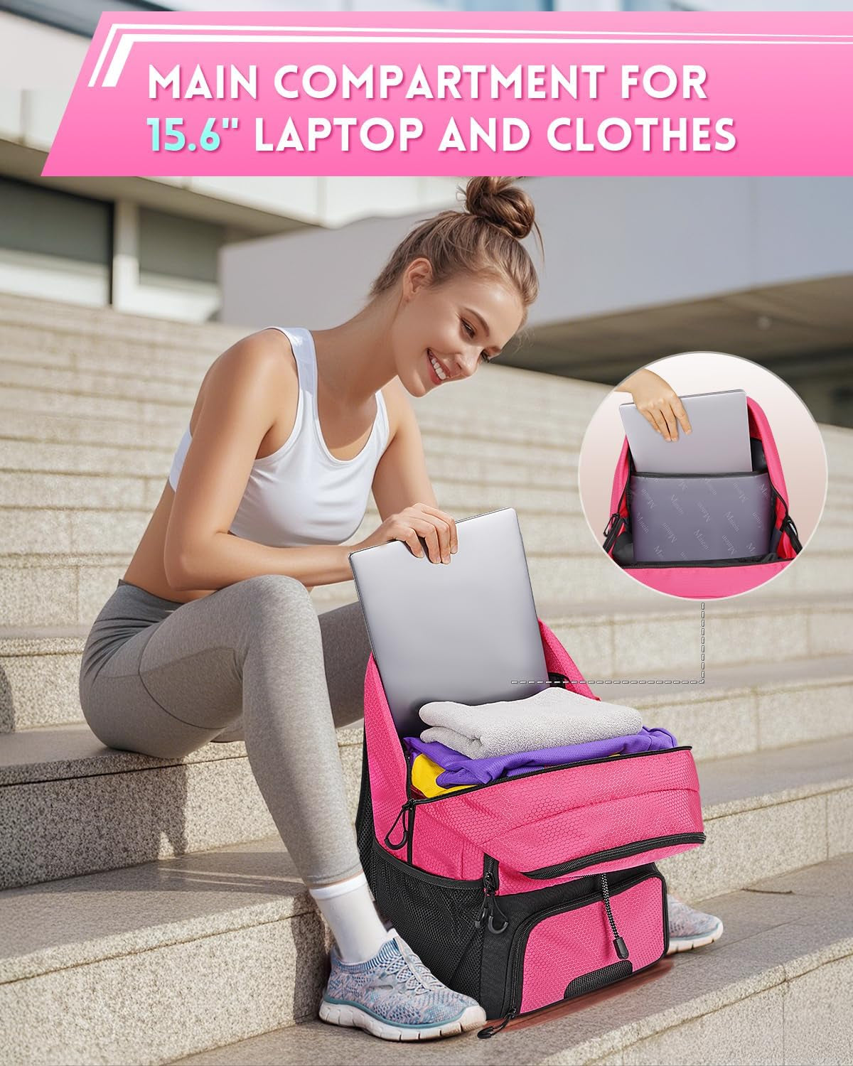 Girls Soccer Backpack, Large Basketball Bag with Ball Holder & Shoe Compartment for Tournament & Game Day, Lightweight Youth Sports Bag with Fence Hook Fits 15.6 Inch Laptop, Soccer Team Gifts