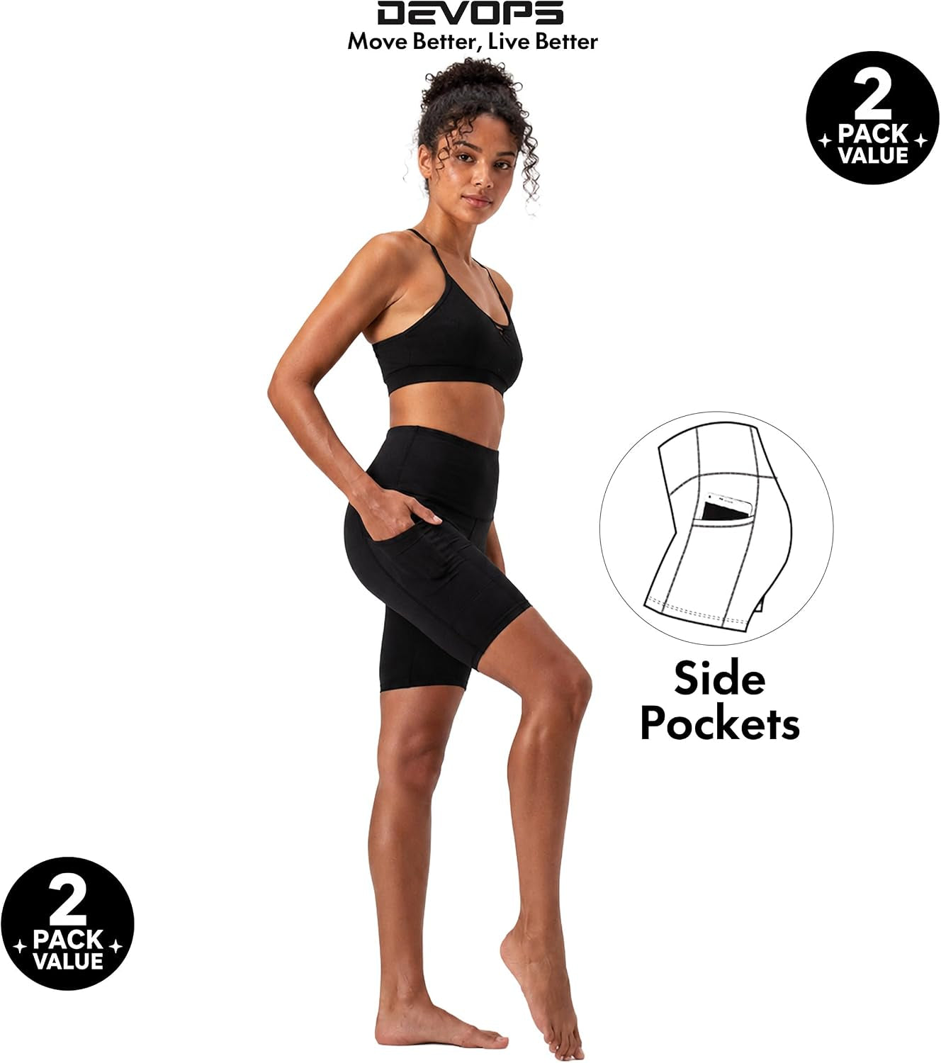 2 Pack Women'S 8" Biker Shorts High Waist Yoga Workout Gym Running Volleyball Spandex Shorts with Pockets