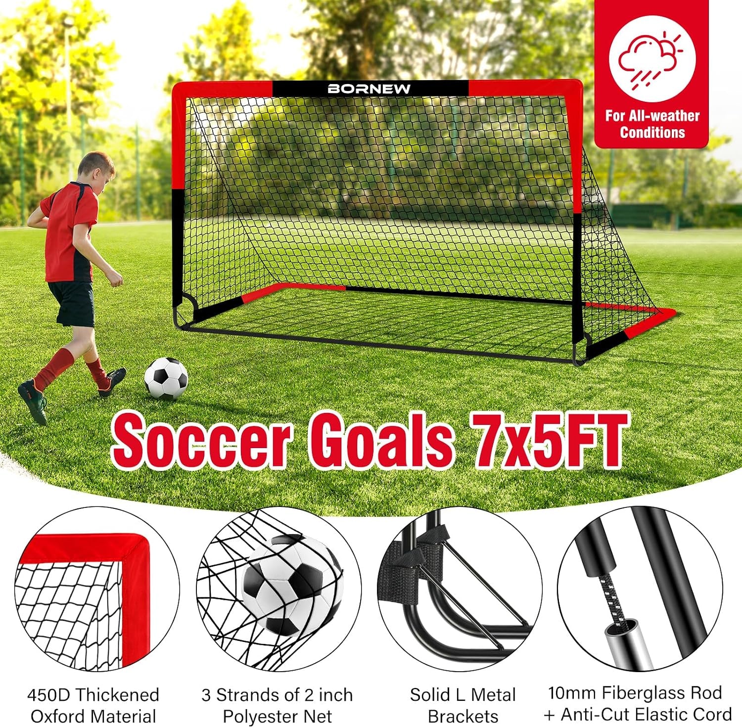 2 Pack Soccer Goal - Backyard & Indoor Soccer Goals for Kids, 7X5 / 6X4 / 4X3 Ft Portable Pop up Soccer Nets for Youth & Adult, Outdoor Games, Soccer Training Equipment Ages 3-16 Year Gift