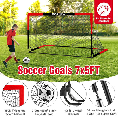 2 Pack Soccer Goal - Backyard & Indoor Soccer Goals for Kids, 7X5 / 6X4 / 4X3 Ft Portable Pop up Soccer Nets for Youth & Adult, Outdoor Games, Soccer Training Equipment Ages 3-16 Year Gift