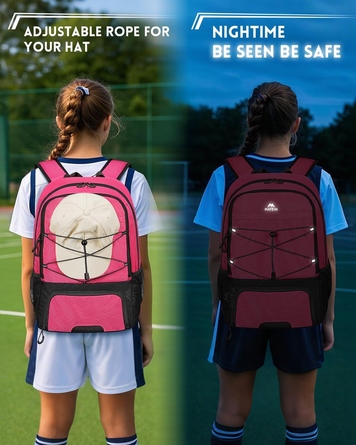 Girls Soccer Backpack, Large Basketball Bag with Ball Holder & Shoe Compartment for Tournament & Game Day, Lightweight Youth Sports Bag with Fence Hook Fits 15.6 Inch Laptop, Soccer Team Gifts
