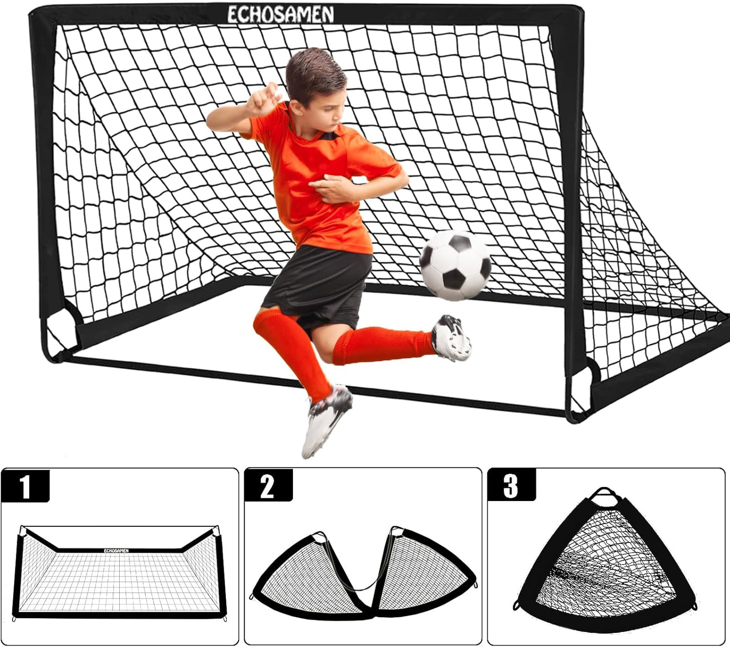 Kids Soccer Goals for Backyard, 2 of 6 X 4 Ft Kids Soccer Goal Set Soccer Net with 10 Soccer Cones, Agility Ladder & Carry Bag, Portable Soccer Training Equipment.