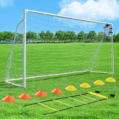 Soccer Goal 12X6,10X6.5, 8X6, 6X4Ft Soccer Goals for Backyard Metal Soccer Goals for Kids Youth Adults Large Outdoor 2" Steel Soccer Goal Post Frame with Soccer Net Target Net Portable Agility Ladder