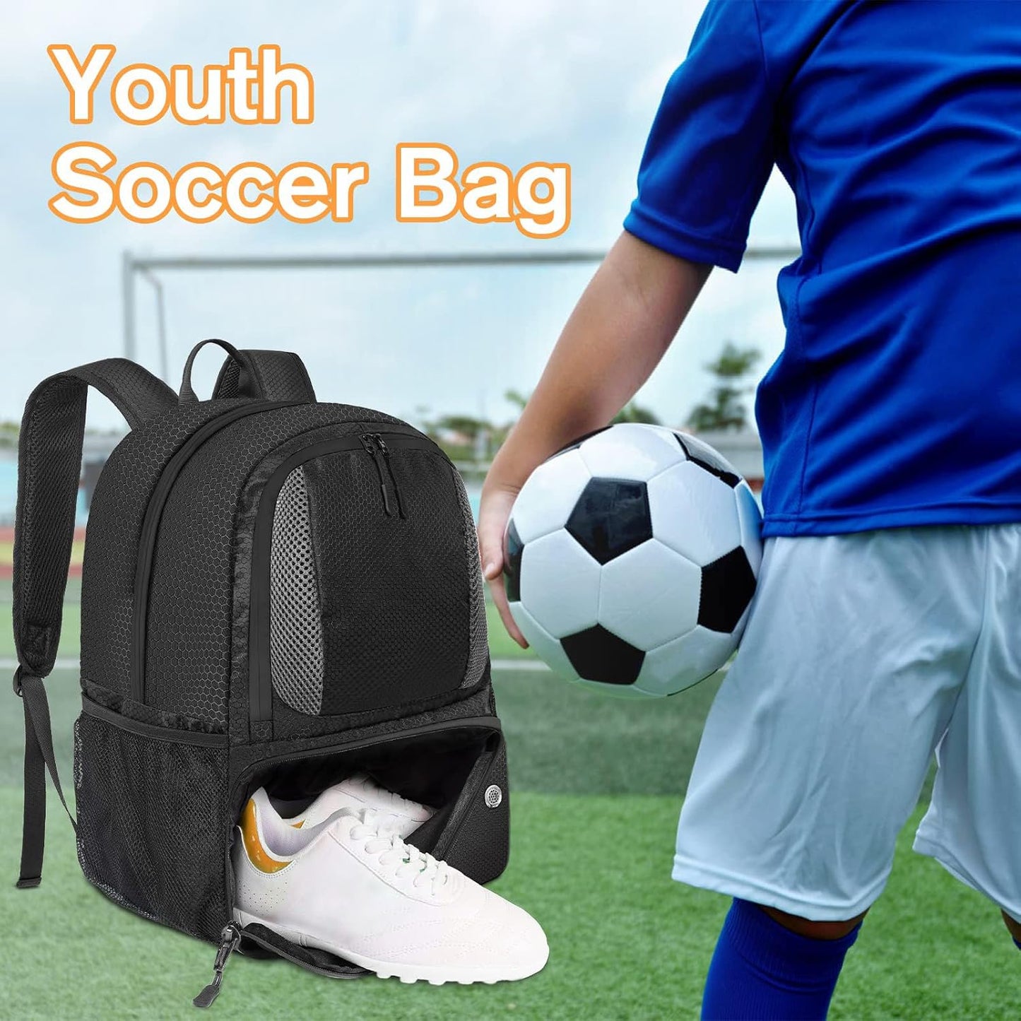 Soccer Backpack,Soccer Bag with Ball Holder, Water Resistant Sport Equipment Bags Fit Basketball Volleyball Football