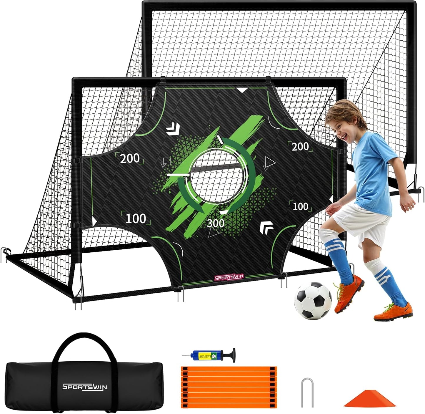 Soccer Goals for Backyard - 6X4 Ft Portable ​Pop up Soccer Nets Set of 2 with Ball, Ladder, Cones, Training Practice Equipment for Kids Toddler, Sport Games for Outdoor Indoor