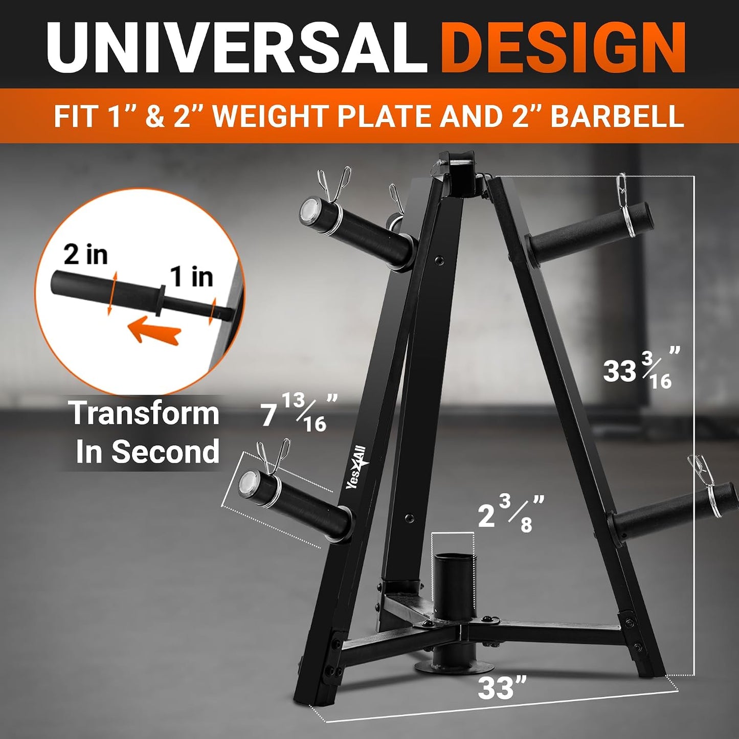 6 Pegs & 4 Barbell Storage Racks Load up to 1190 LBS - Wall Mounted Weight Plate Tree & Barbell Holder