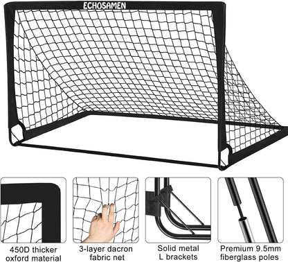 Kids Soccer Goals for Backyard, 2 of 6 X 4 Ft Kids Soccer Goal Set Soccer Net with 10 Soccer Cones, Agility Ladder & Carry Bag, Portable Soccer Training Equipment.