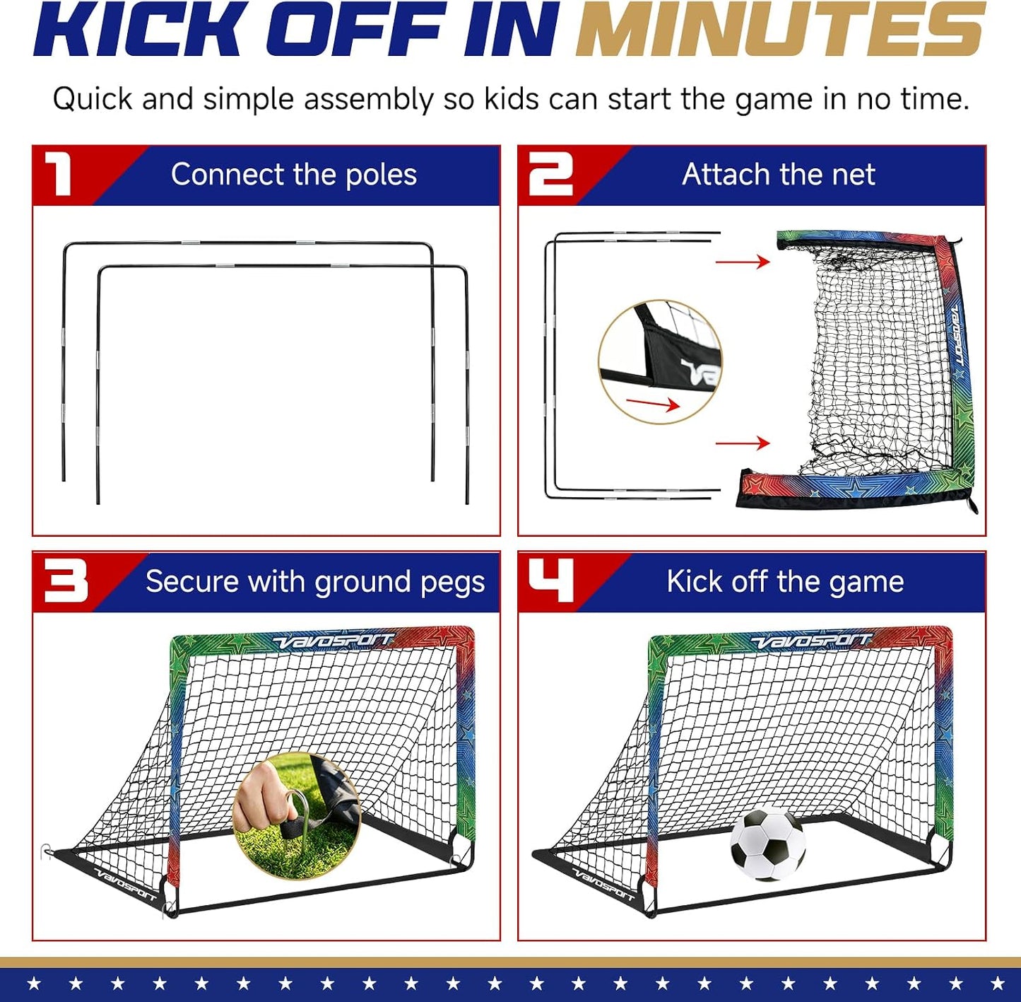 Kids Soccer Goals for Backyard Set, 2 Pack Portable Pop up Soccer Goal with Soccer Net, Size 3 Soccer Ball, Pump, 10 Cones and Bag, Toddler Soccer Training Equipment for Outdoor Games