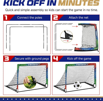 Kids Soccer Goals for Backyard Set, 2 Pack Portable Pop up Soccer Goal with Soccer Net, Size 3 Soccer Ball, Pump, 10 Cones and Bag, Toddler Soccer Training Equipment for Outdoor Games