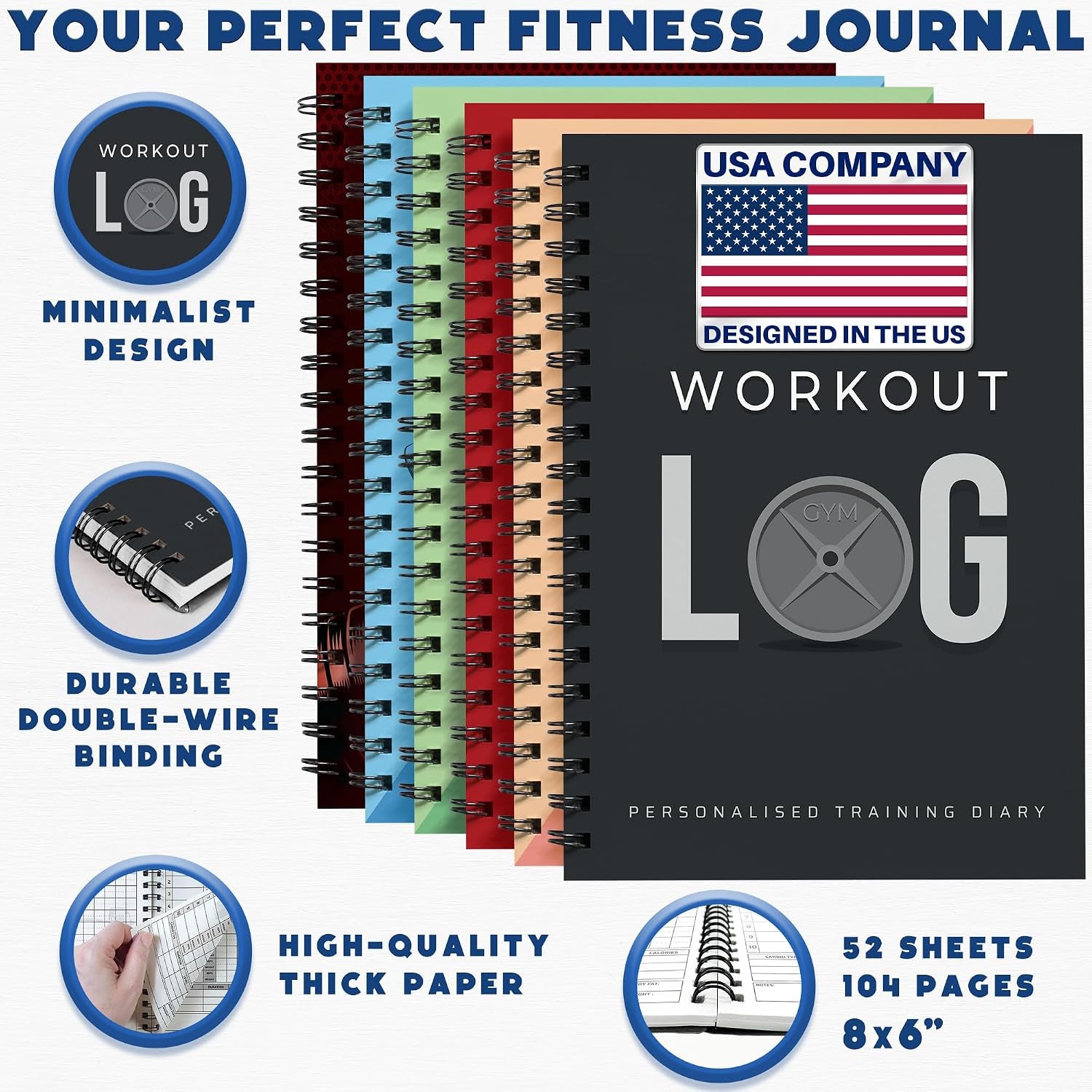 Workout Planner for Daily Fitness Tracking & Goals Setting - A5 Size, 6” X 8”, Charcoal Gray - Men & Women Personal Home & Gym Training Diary - Log Book Journal - by