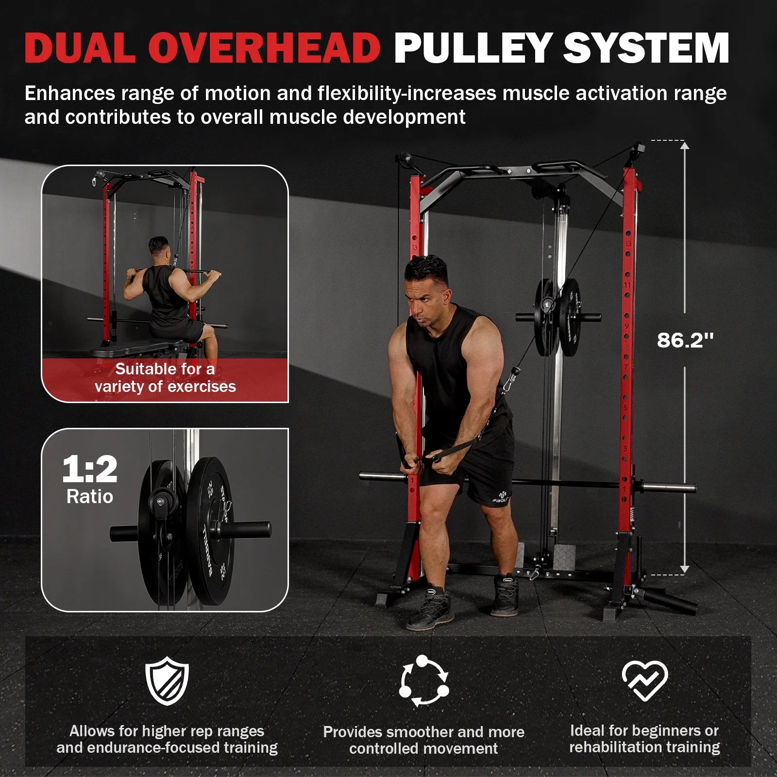 Compact 7-IN-1 Smith Machine with Cable Crossover System, 1000LBS Multi-Functional Squat Rack, Workout Station with Weight Bar, Bend Peg and Other Functional Attachments