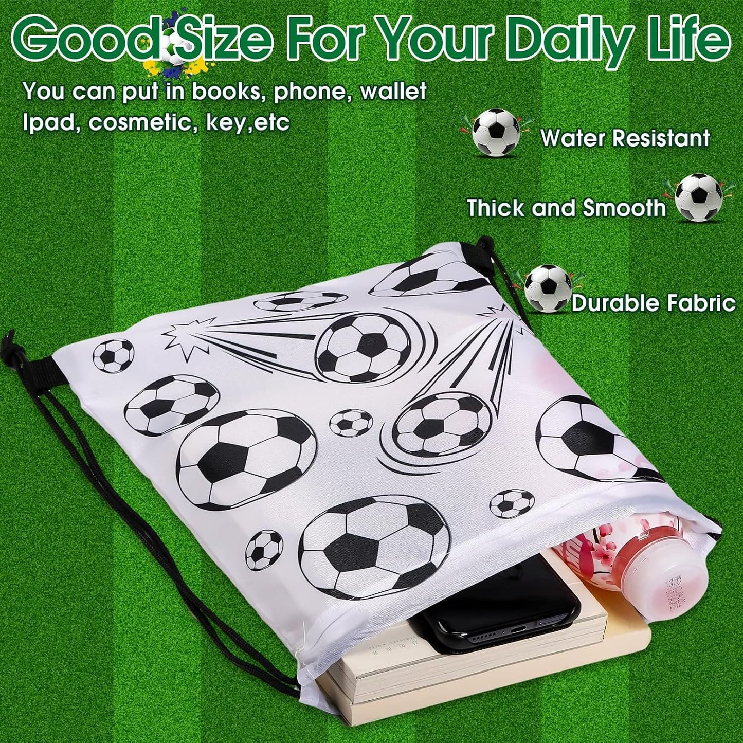 16Pcs Soccer Party Bags,Soccer Drawstring Bags,Portable Soccer Goodie Bags,Soccer Party Favors Snack Bags,Soccer Treat Bags for Kids Gym Sports Travel Class Birthday Soccer Theme Party,12 X 10 Inch