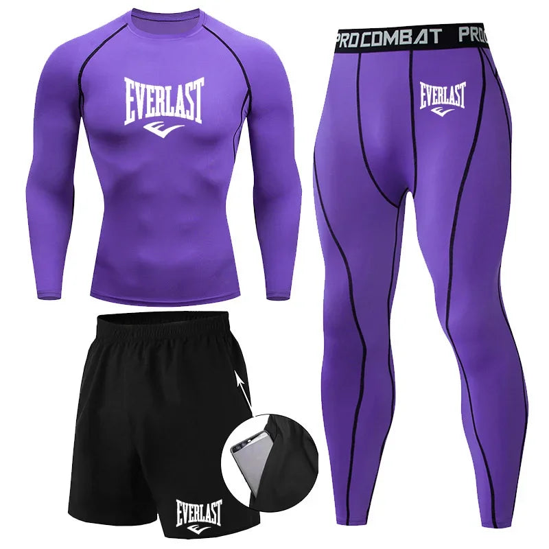 EVERLAST Men'S T-Shirt + Shorts 2Pcs Set Leisure Breath Short Sleeve Sport Jogging Gym Brand Print Clothing