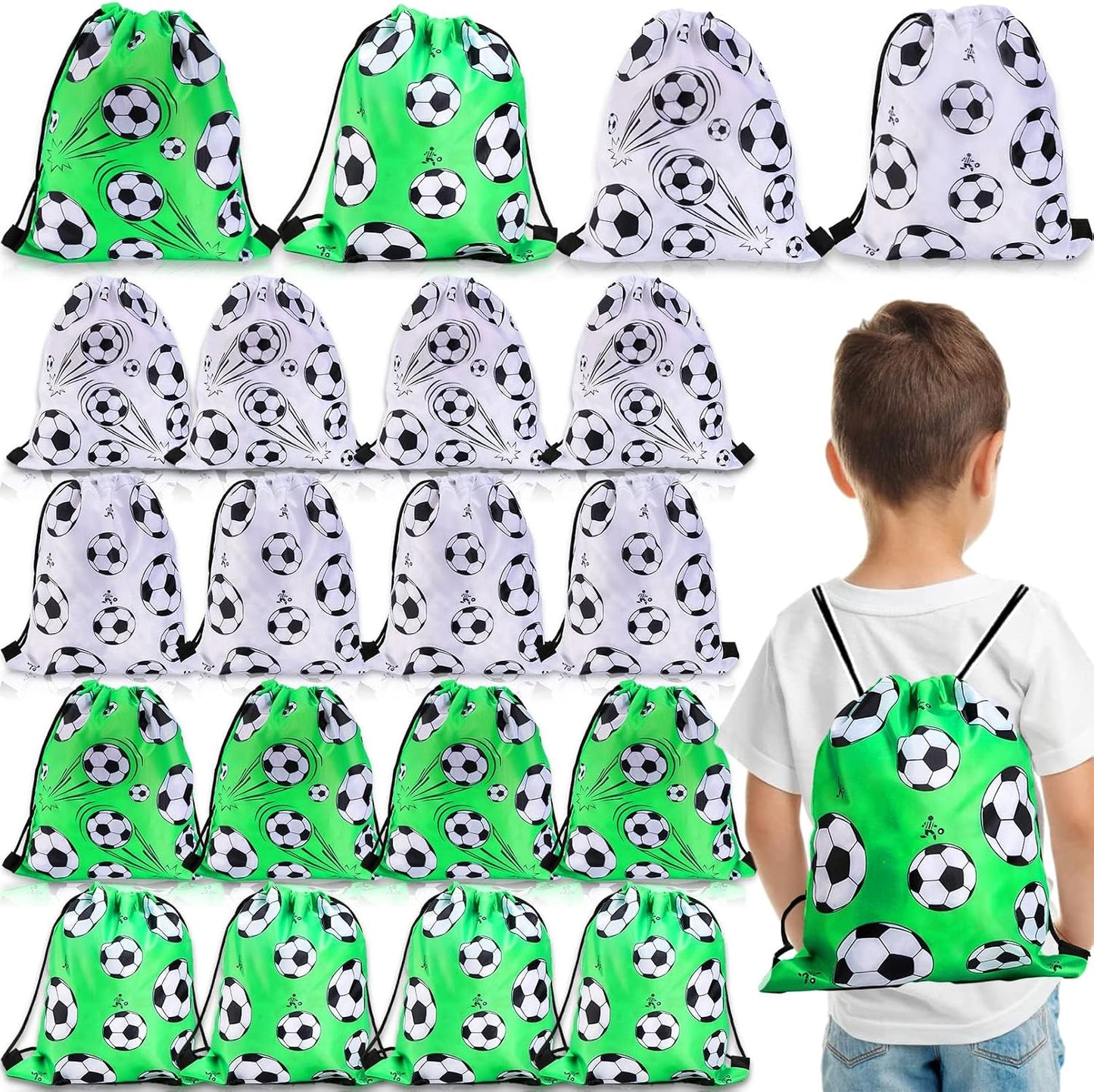 16Pcs Soccer Party Bags,Soccer Drawstring Bags,Portable Soccer Goodie Bags,Soccer Party Favors Snack Bags,Soccer Treat Bags for Kids Gym Sports Travel Class Birthday Soccer Theme Party,12 X 10 Inch