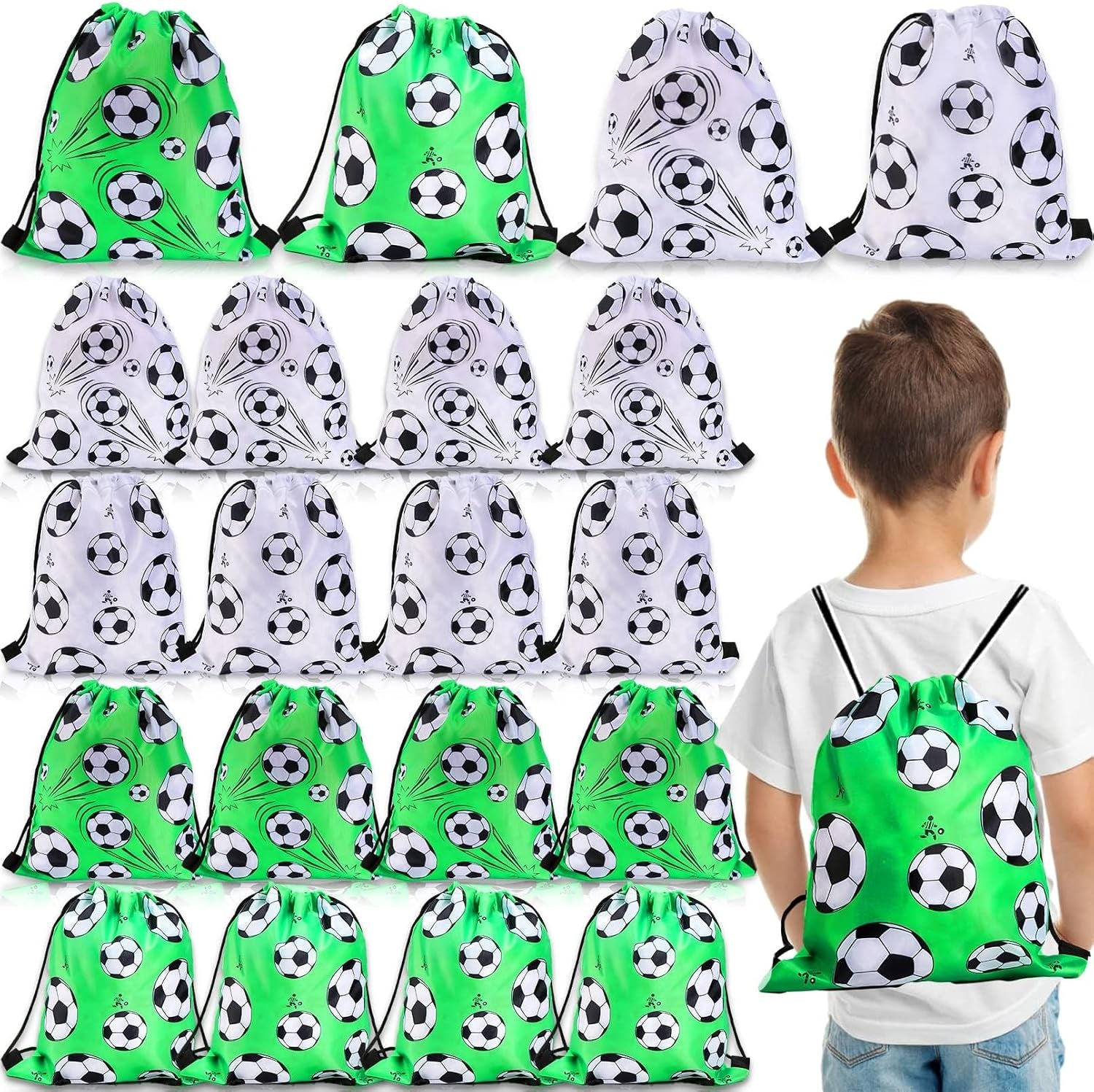 16Pcs Soccer Party Bags,Soccer Drawstring Bags,Portable Soccer Goodie Bags,Soccer Party Favors Snack Bags,Soccer Treat Bags for Kids Gym Sports Travel Class Birthday Soccer Theme Party,12 X 10 Inch
