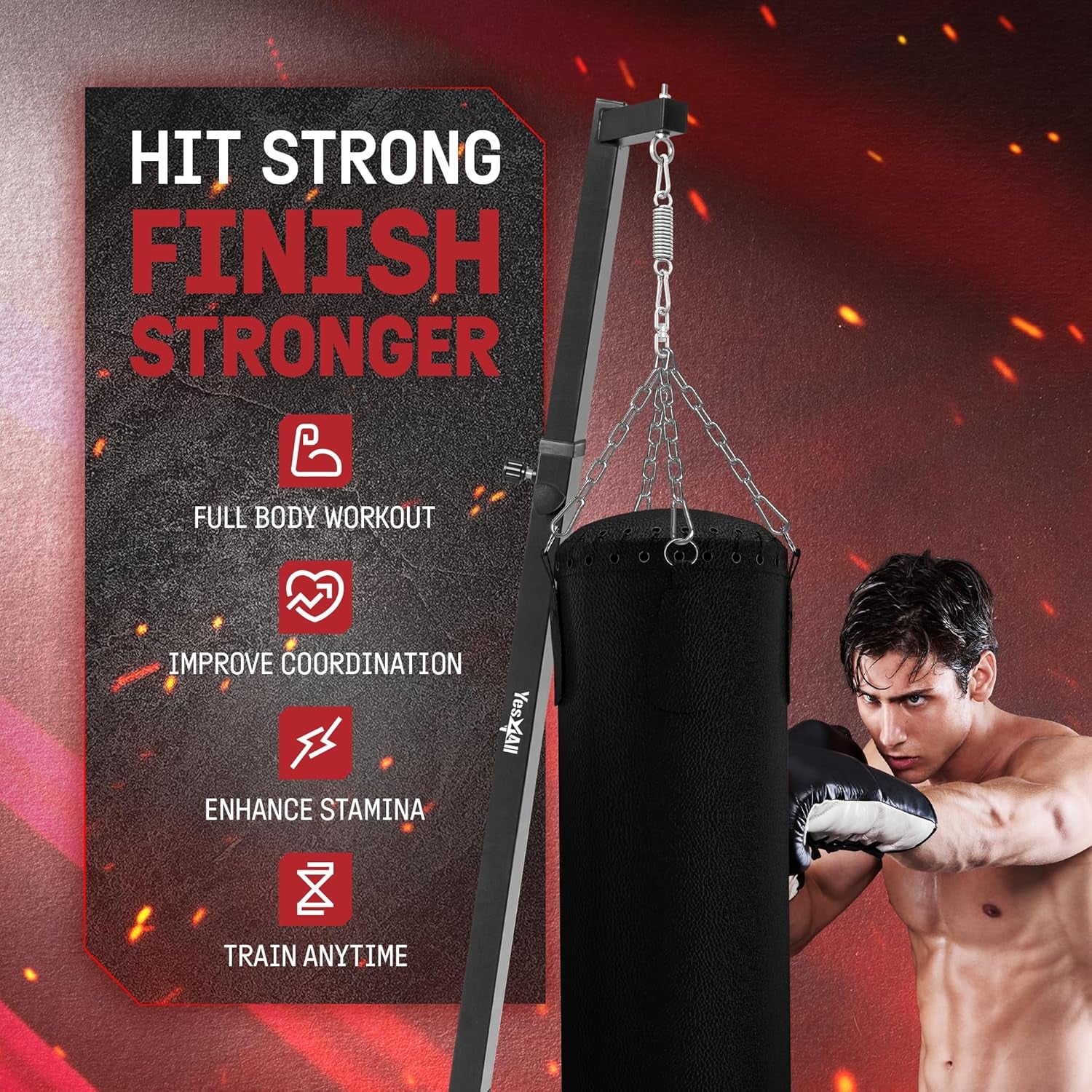 Punching Bag Hanger, Heavy Bag Spring 555 LB Capacity, Stainless Steel Hanging Kit with Spring Hook & Carabiner, Indoor & Outdoor Mounting for Boxing Bags & Recreation