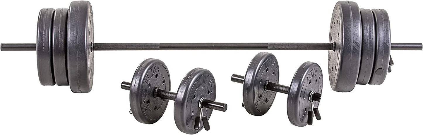 105 Pound Barbell Weight Set for Home Gym| Adjustable Weight Set with Two Dumbbell Bars and Full 6 Ft Bar, Black