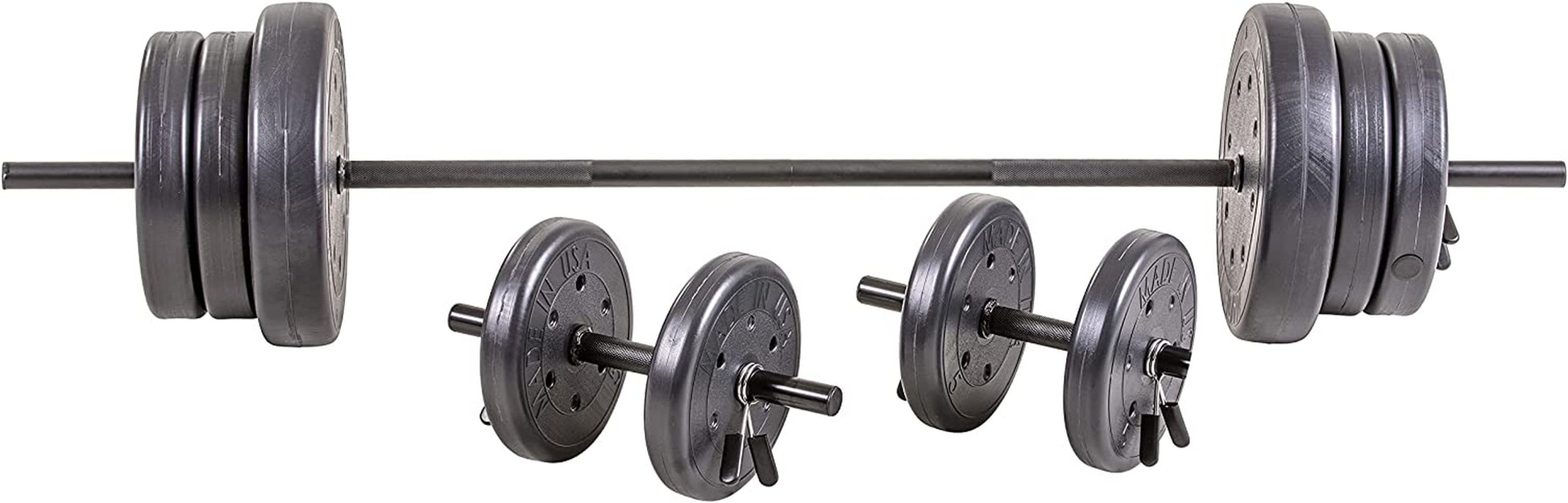 105 Pound Barbell Weight Set for Home Gym| Adjustable Weight Set with Two Dumbbell Bars and Full 6 Ft Bar, Black