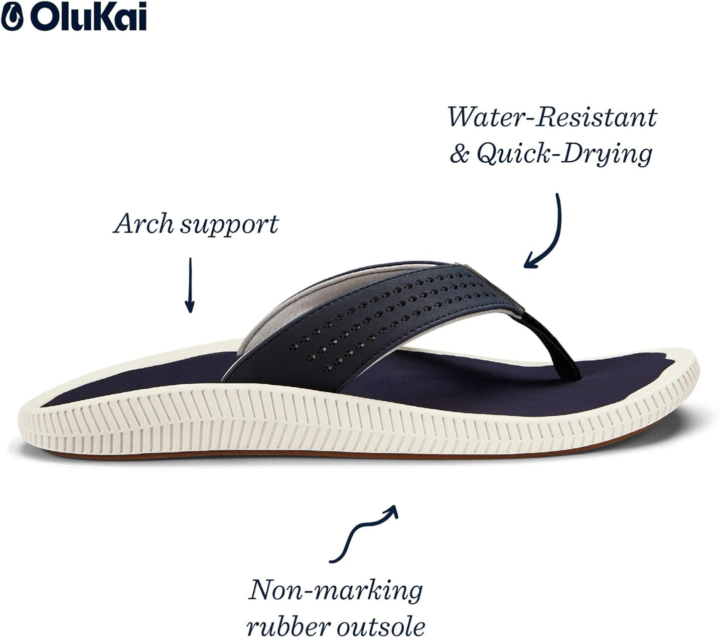 Olukai Ulele Men'S Beach Sandals, Water Resistant Flip Flops, Arch Support & Comfort Fit, Lightweight & Durable, Enhanced Grip & Traction
