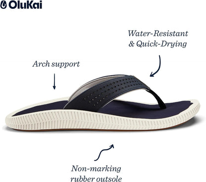 Olukai Ulele Men'S Beach Sandals, Water Resistant Flip Flops, Arch Support & Comfort Fit, Lightweight & Durable, Enhanced Grip & Traction