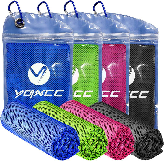 4 Pack Cooling Towels (47"X12"), Ice Cool Neck Towel, Soft Breathable Microfiber for Yoga, Golf, Gym, Running, Camping & Hot Weather