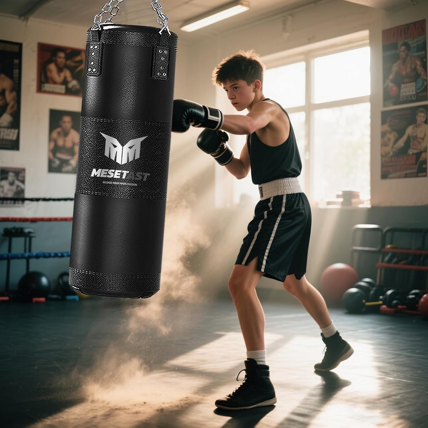 Punching Bag for Kids Teenagers, 2.7Ft Kids Punching Bag with 8 OZ Boxing Gloves for Youth Boxing MMA Karate Kickboxing - Unfilled