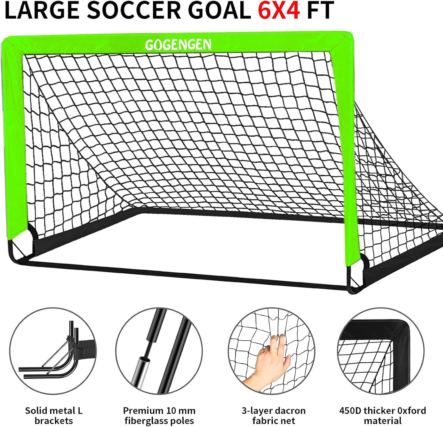 Soccer Goal, 2 of 6X4 Soccer Goals for Backyard with Soccer Net, Soccer Ball, Target, Cones, Soccer Training Equipment for Toddler Kids Youth