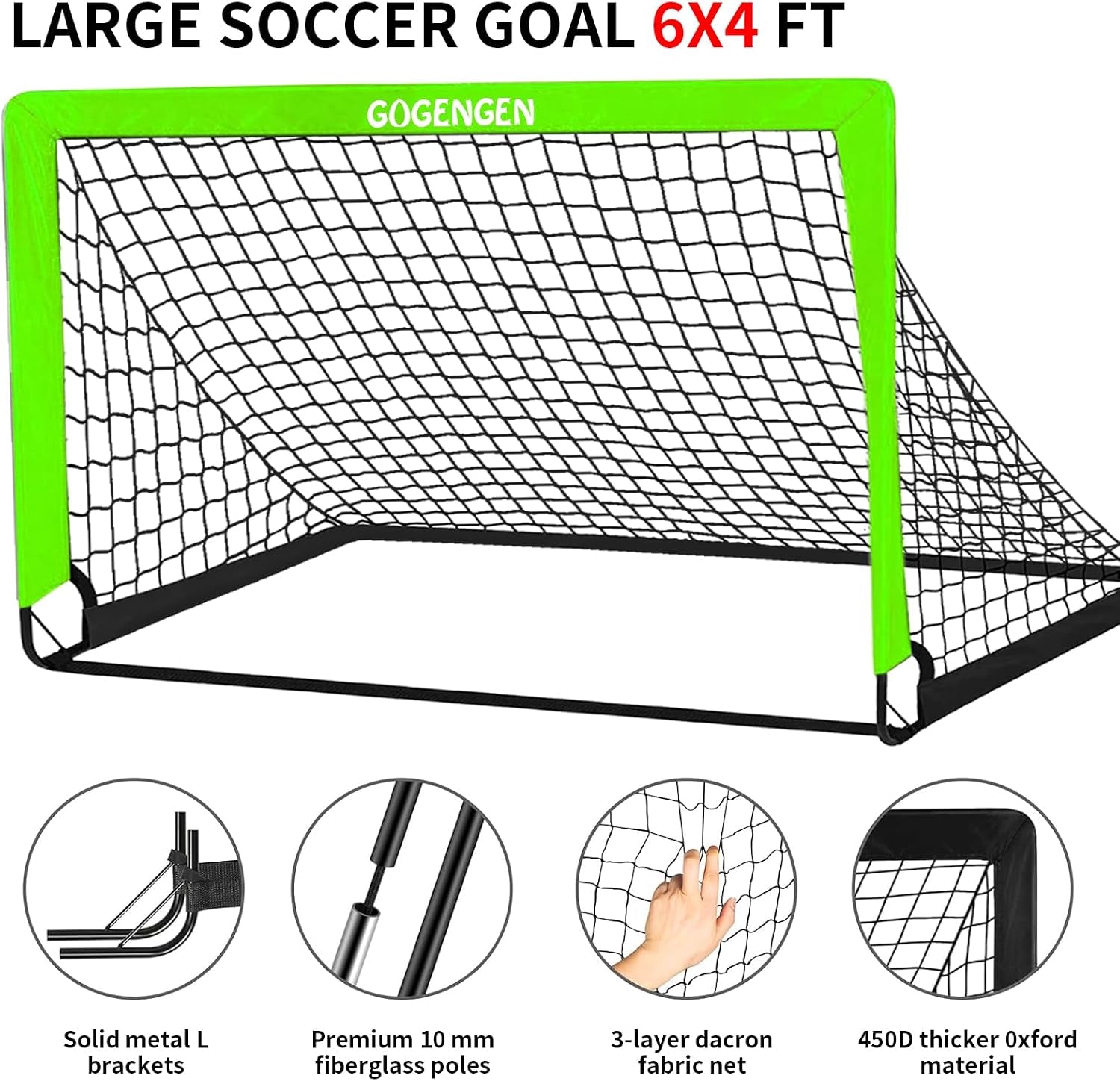 Soccer Goal, 2 of 6X4 Soccer Goals for Backyard with Soccer Net, Soccer Ball, Target, Cones, Soccer Training Equipment for Toddler Kids Youth