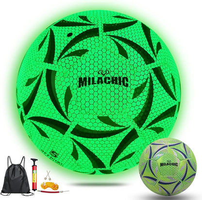Soccer Ball, Glow in the Dark Soccer Ball Size 3/4/ 5 with Pump, Glowing Luminious Soccer Balls Gifts for Teens, Youth, Men, Women Indoor-Outdoor Soccer Training