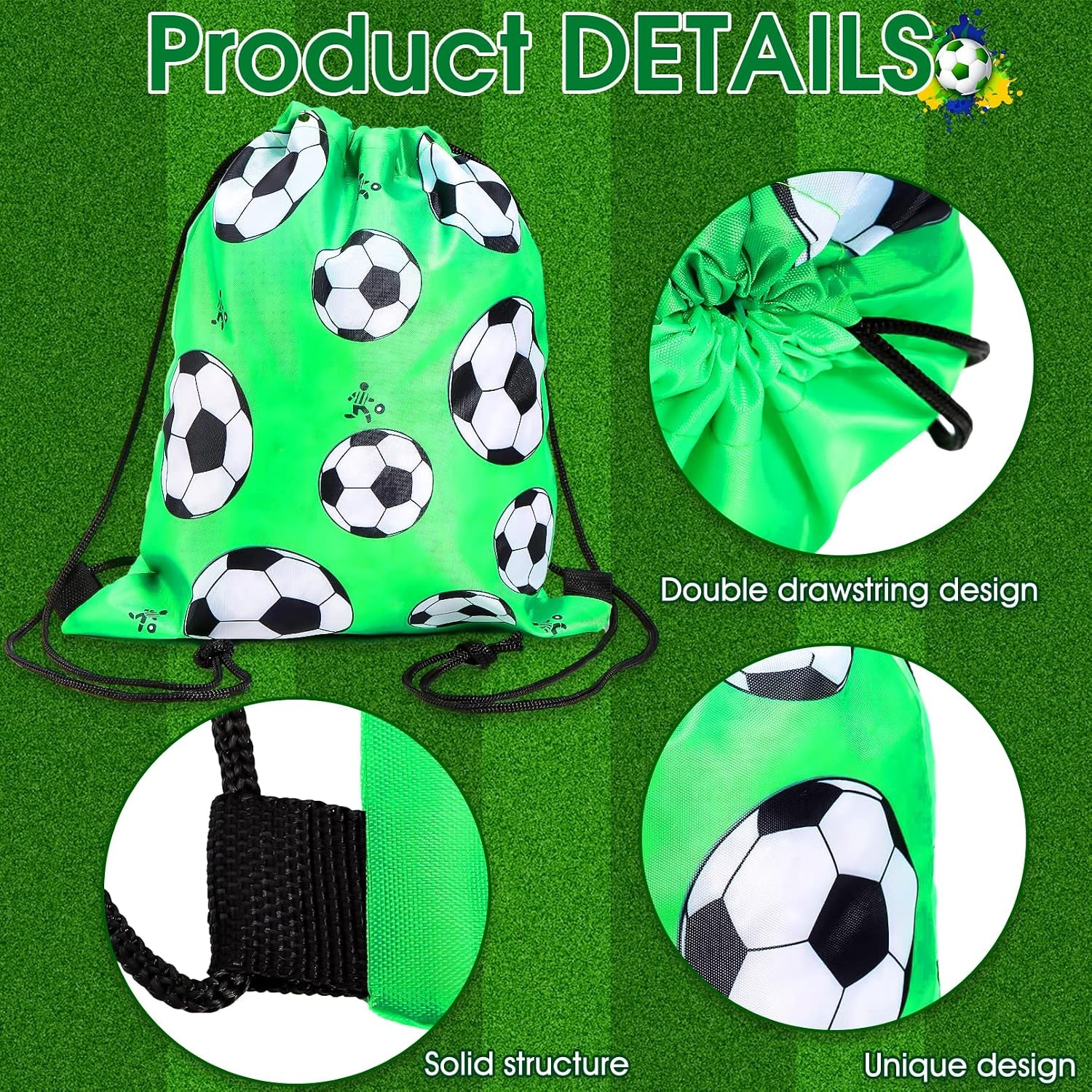 16Pcs Soccer Party Bags,Soccer Drawstring Bags,Portable Soccer Goodie Bags,Soccer Party Favors Snack Bags,Soccer Treat Bags for Kids Gym Sports Travel Class Birthday Soccer Theme Party,12 X 10 Inch