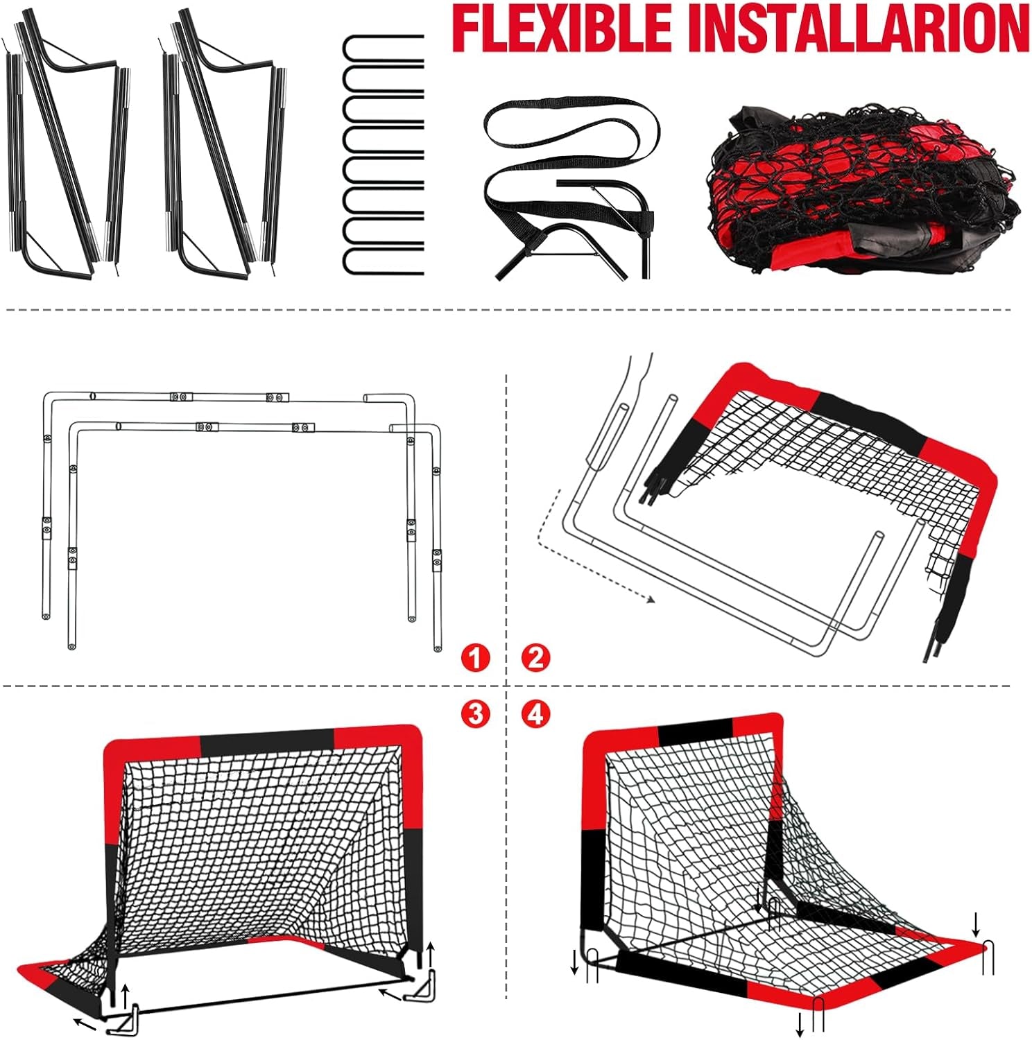 2 Pack Soccer Goal - Backyard & Indoor Soccer Goals for Kids, 7X5 / 6X4 / 4X3 Ft Portable Pop up Soccer Nets for Youth & Adult, Outdoor Games, Soccer Training Equipment Ages 3-16 Year Gift