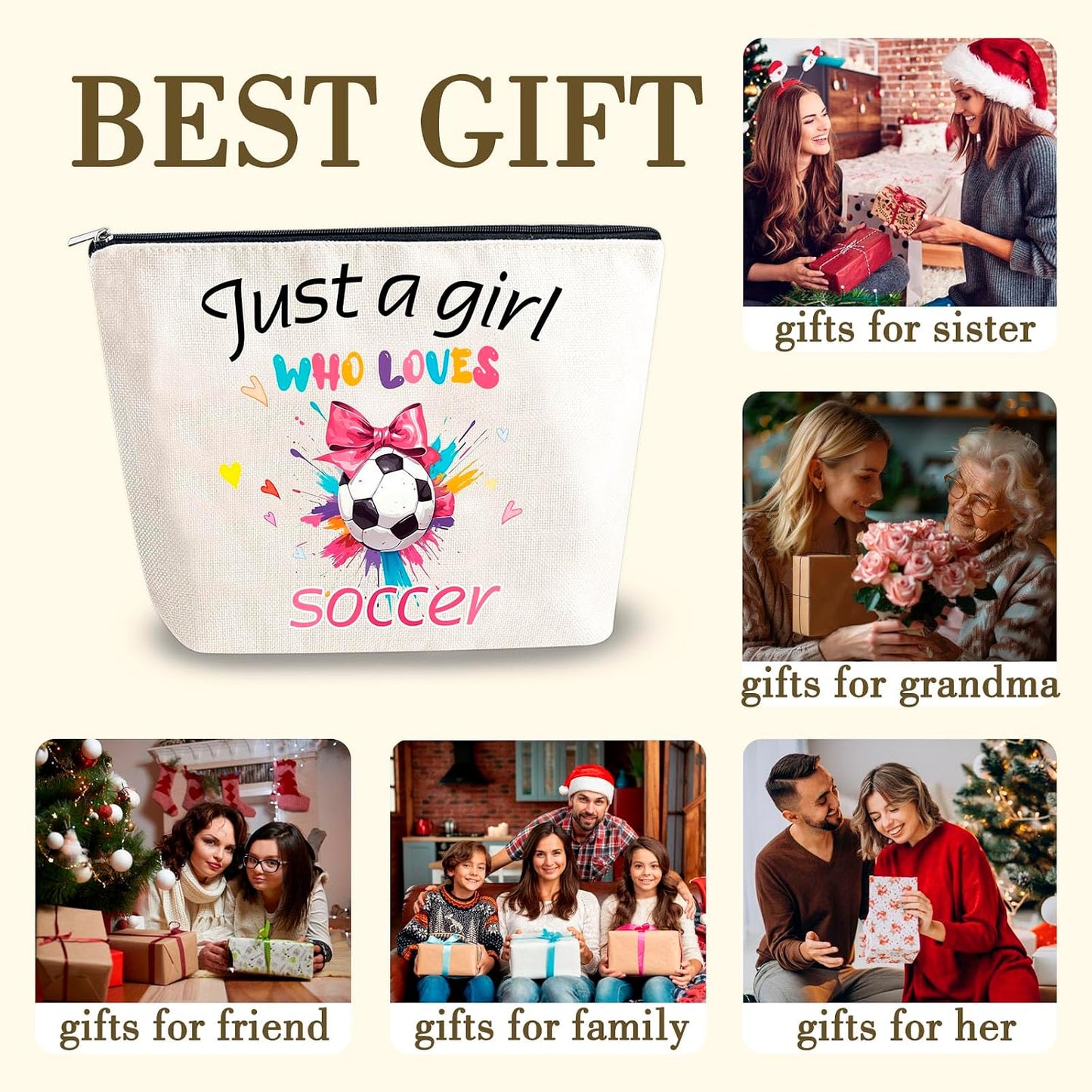 Soccer Gifts for Women Makeup Bag Who Loves Soccer Bags | Gifts for Soccer Lovers Players Coach Team Gifts for Players Fans Christmas Gift for Women Friend Travel Cosmetic Bag