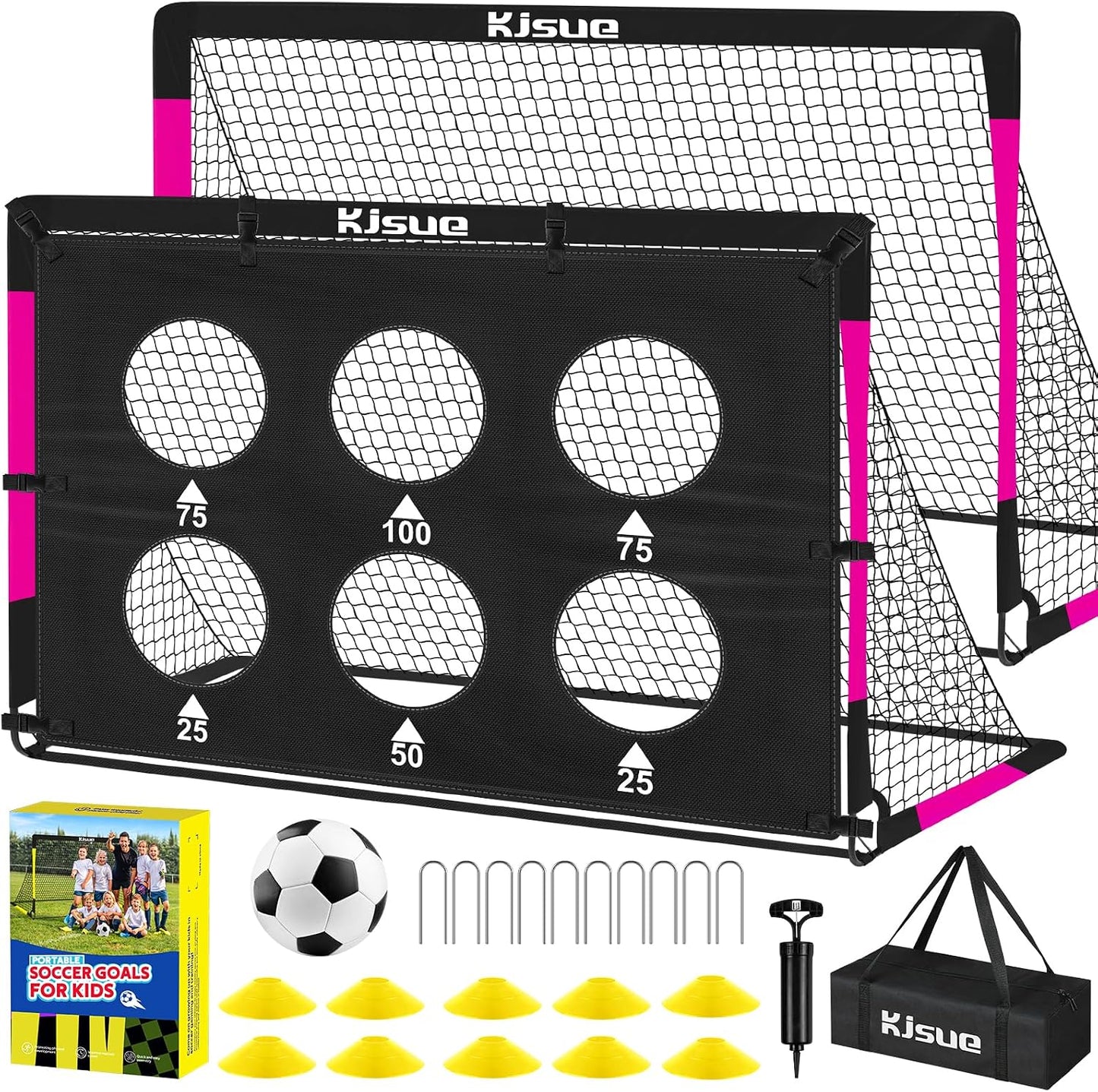 Kids Soccer Goal for Backyard Set - 2 of 6X4 Ft Soccer Goals Training Equipment, Soccer Net for Kids Age 3-5 6-8 8-10 10-12, Ball, Targets for Toddler Kid Youth Soccer Games Sports Outdoor Play