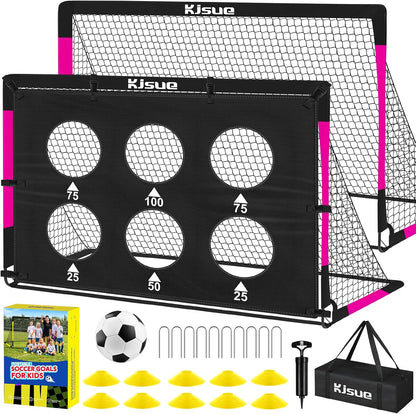 Kids Soccer Goal for Backyard Set - 2 of 6X4 Ft Soccer Goals Training Equipment, Soccer Net for Kids Age 3-5 6-8 8-10 10-12, Ball, Targets for Toddler Kid Youth Soccer Games Sports Outdoor Play